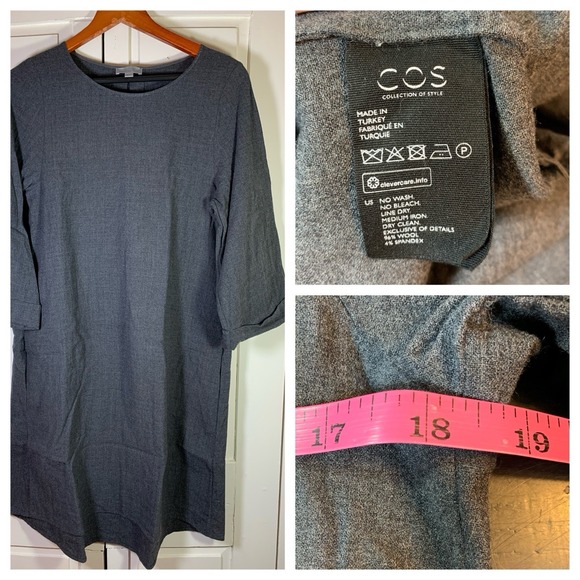 COS Dresses & Skirts - COS Wool Blend Shift Dress‎ Womens US 6 Oversized Gray Tunic Lagenlook Scandi
